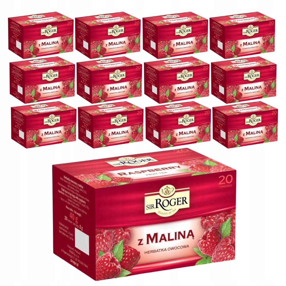 Malinový ovocný Čaj v sáčku 40 g (20 sáčků x 2 g) x 12 kusů