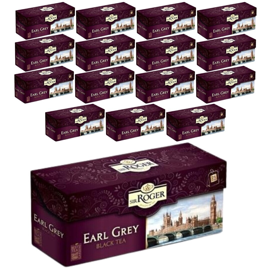Černý instantní čaj Sir Roger Earl Grey v čajových sáčcích 25 čajových sáčků x 16 kusů