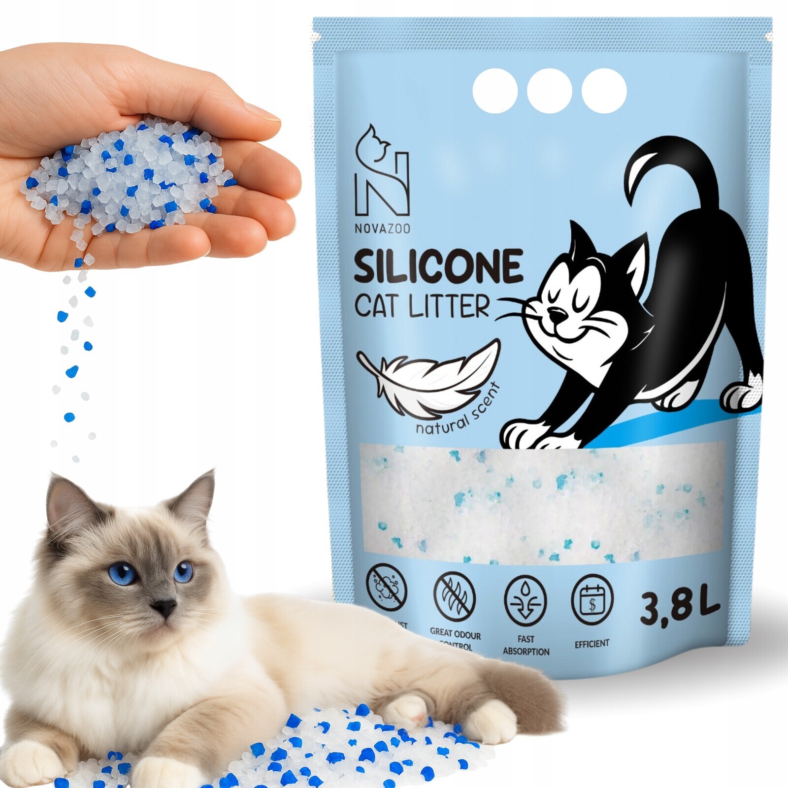 Novazoo Silikonové stelivo Přírodní Bezprašná Premium Pro Kočky 3,8 L