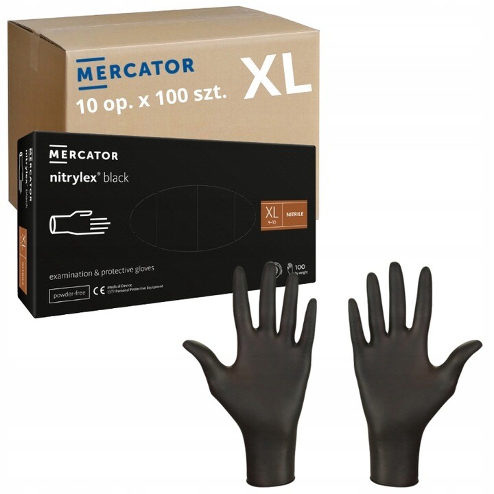 Nitrilové rukavice Černé Mercator Nitrylex černé 10 ks x100 ks roz.XL