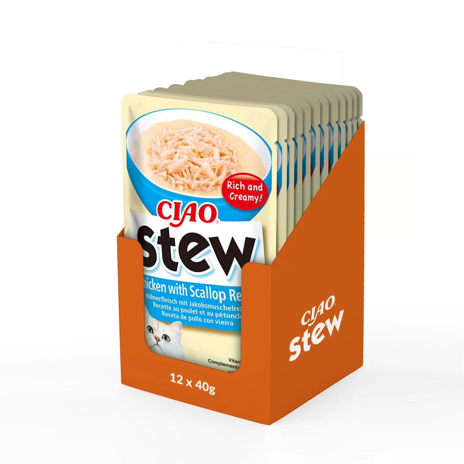 Inaba Ciao Stew Pokrm v husté krémové omáčce s kuřecím masem a hřebenatkami 40 g