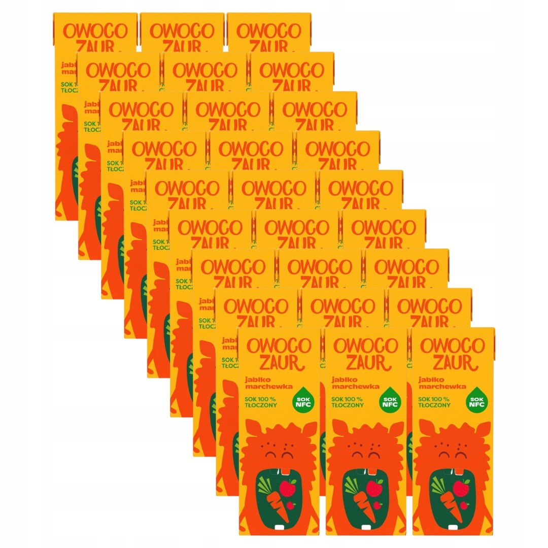 Owocozaur 100% lisovaná jablečno- mrkev 200 ml x 27 kusů