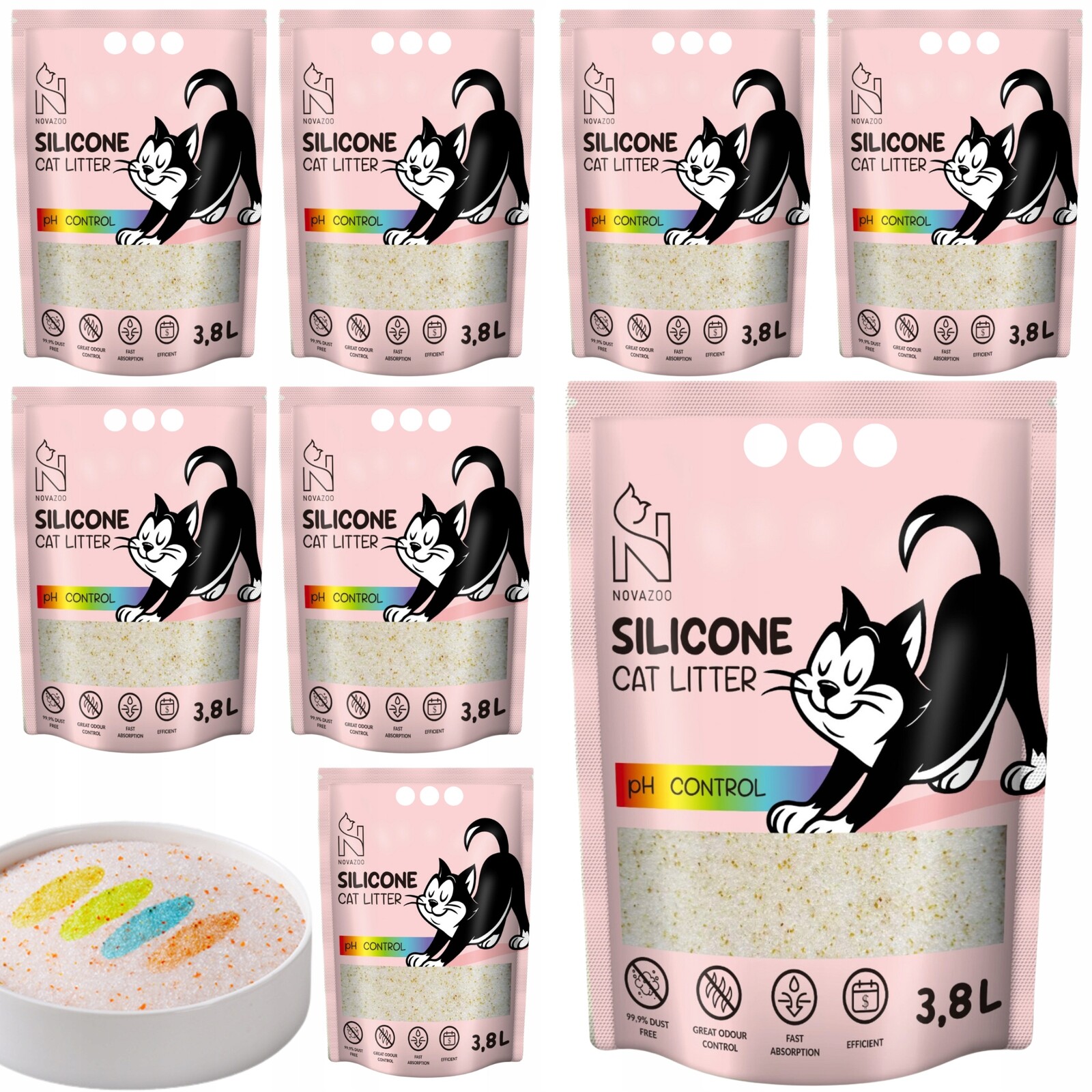 8x Novazoo Silikonové stelivo Ph Control Kontrola Moči Diagnostický 3.8L