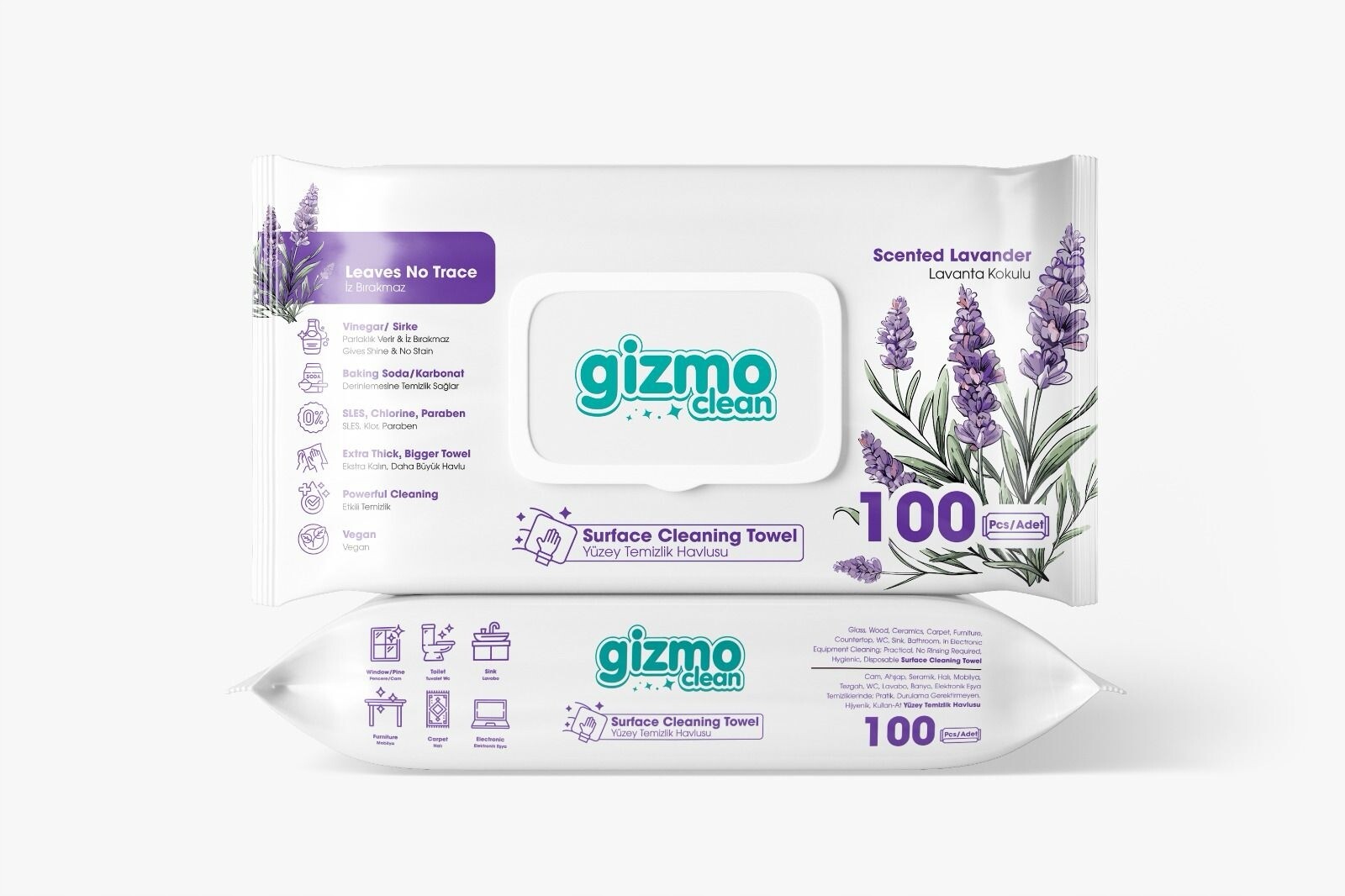Vlhčené ubrousky čistící ubrousky Gizmo univerzální 100 ks, vůně levandule