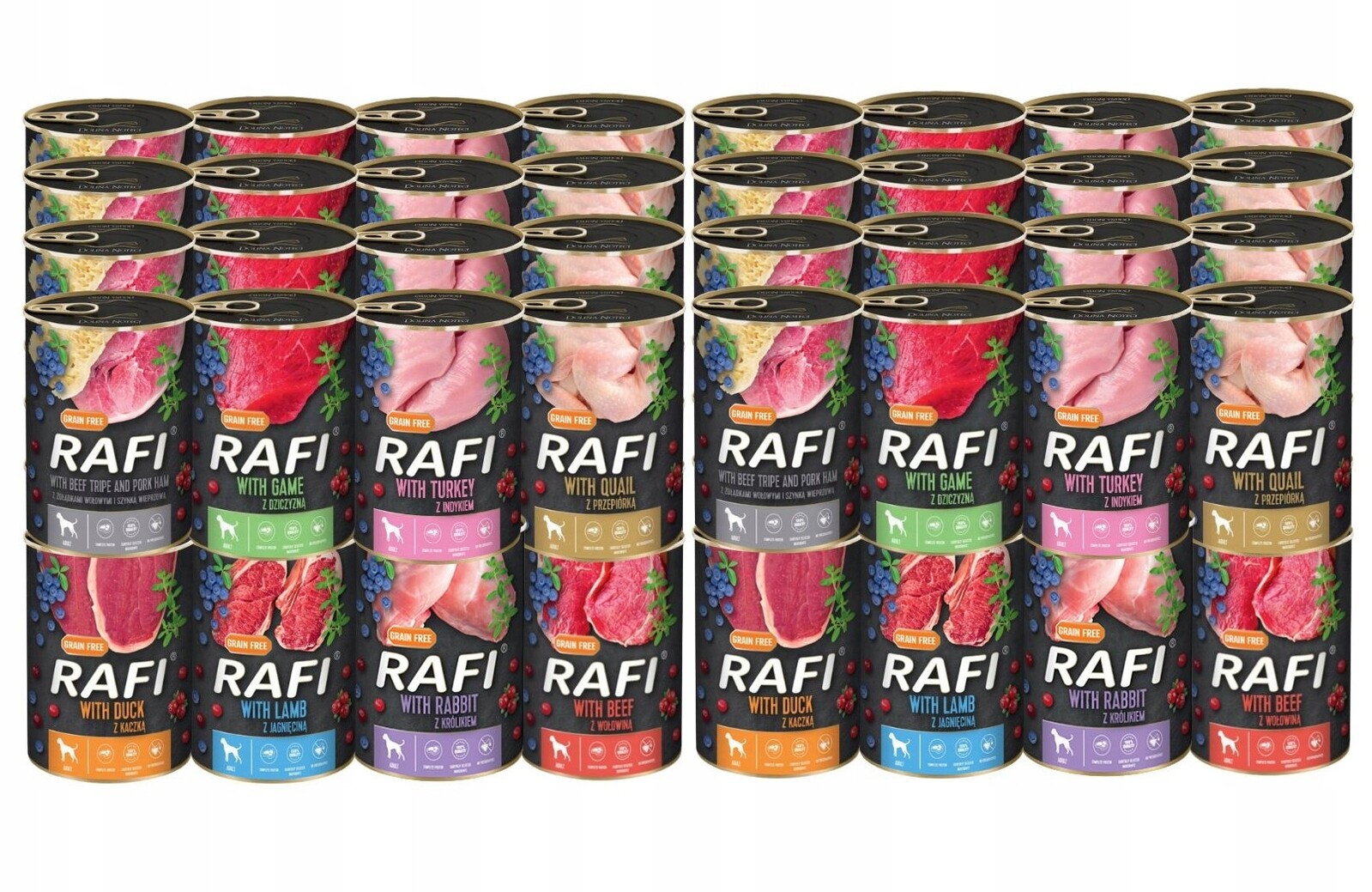 Vlhké krmivo Rafi mix chutí 48x400g Dolina Noteci Bez Obilí