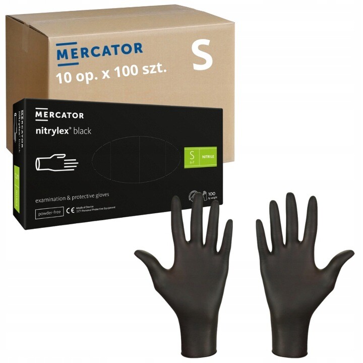 Nitrilové rukavice Černé Mercator Nitrylex černé 10ks x 100ks vel. S