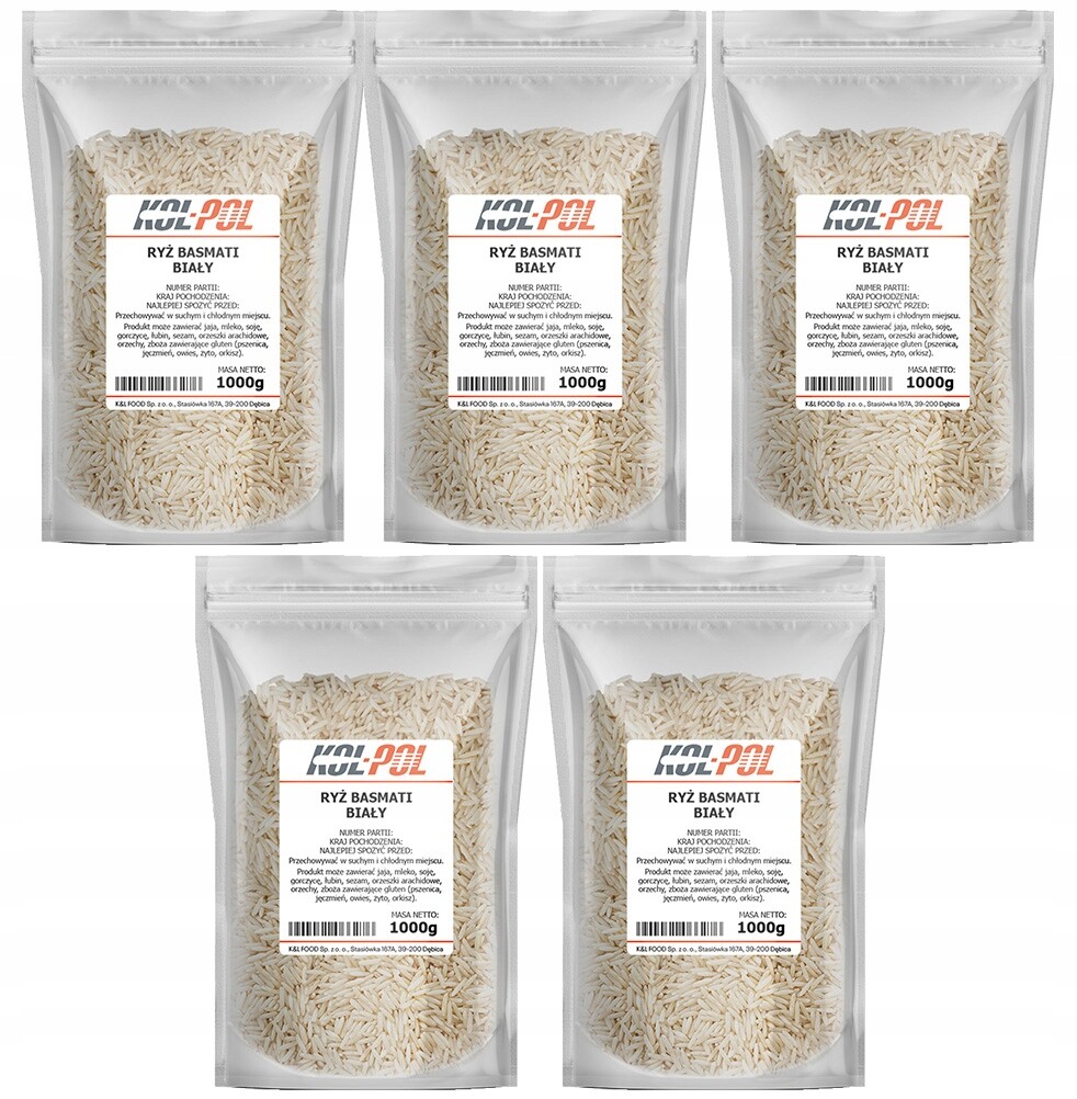 Rýže Basmati 5 kg Přírodní bílá dlouhozrnná rýže vysoké kvality Kol-Pol