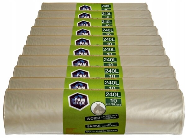 Sáčky 240L na odpadky Velké Silné Polystyren Průsvitné Bezbarvé 100 ks