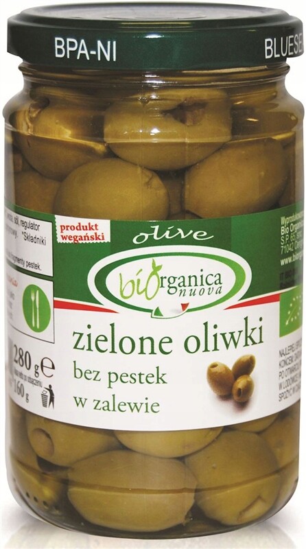 Zelené Olivy Bez Pecek V Nálevu 280 G Bio Sklenice Bio Organica Italia (b)