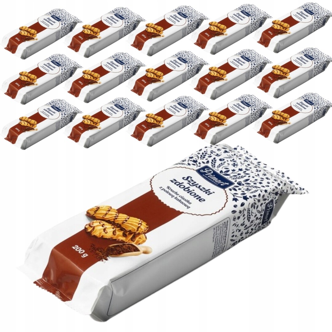 Šišky zdobené Křehkými koláčky s kakaovou polevou Primart 200 g x 12 kusů