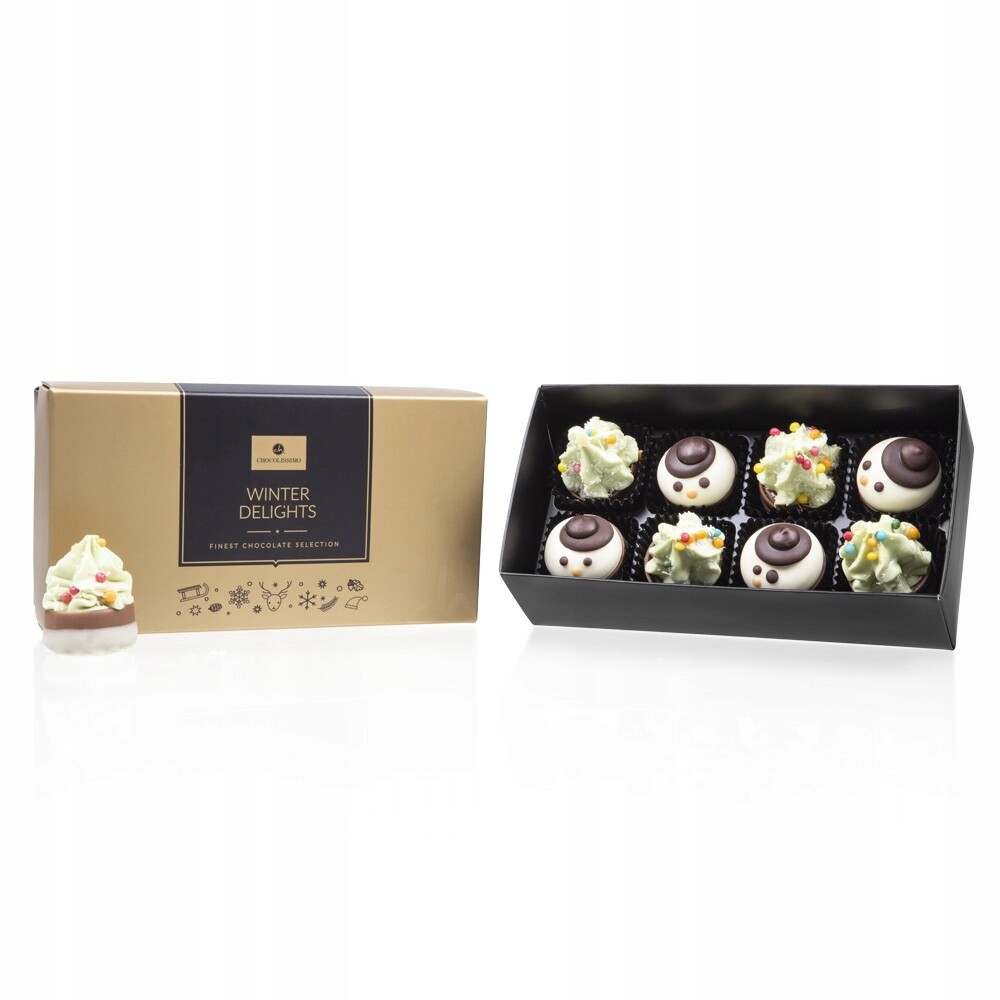 8 čokolád ve tvaru vánočních stromků a sněhuláků z čokolády na Vánoce