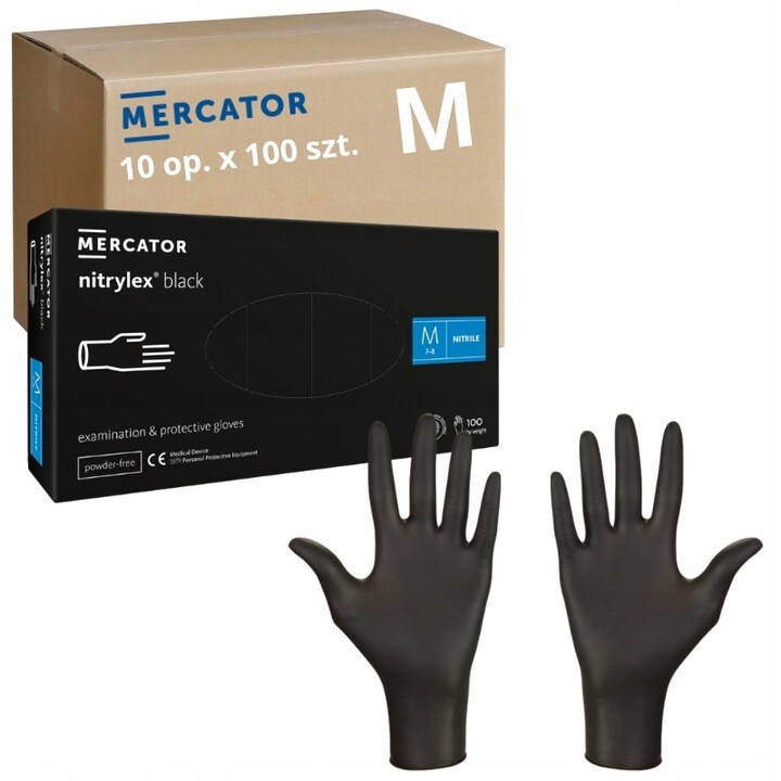 Nitrilové rukavice Černé Mercator Nitrylex černé 10 ks x 100 ks vel. M