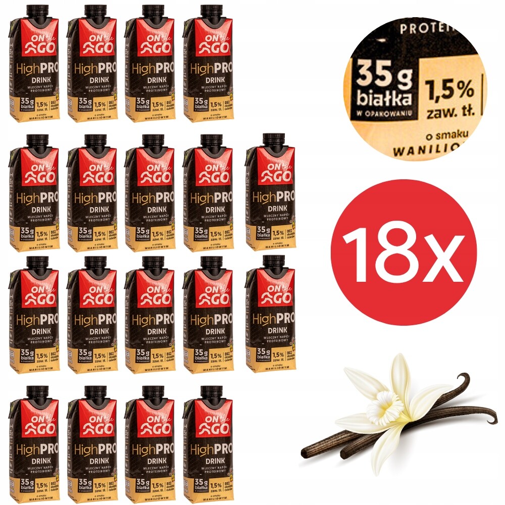 18xHigh Pro Vanilkový nápoj 350 g Proteinový mléčný nápoj Sm Gostyń