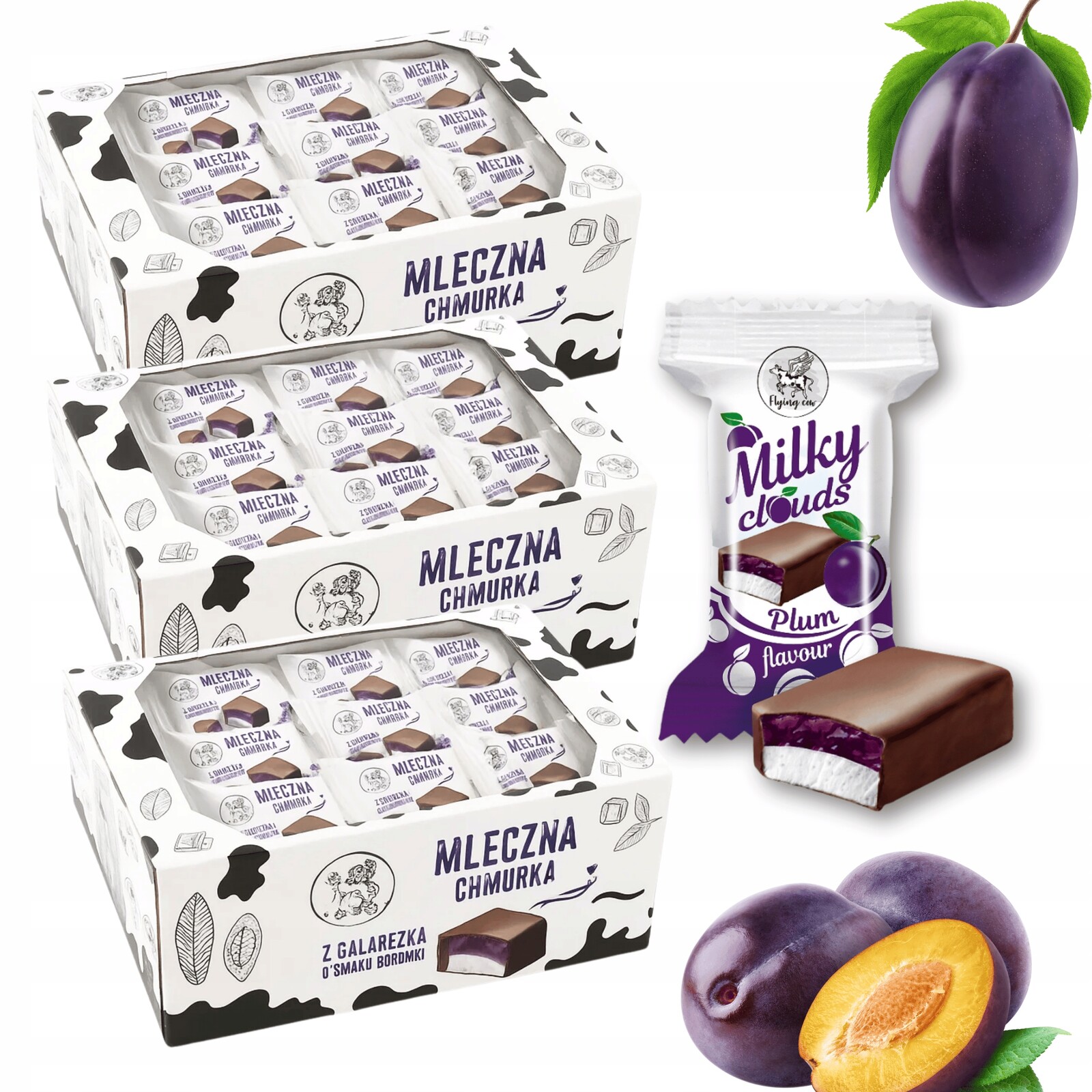 Želé Bonbóny Marshmallow se švestka mléčným obláček Milky Clouds XXL 3x1kg