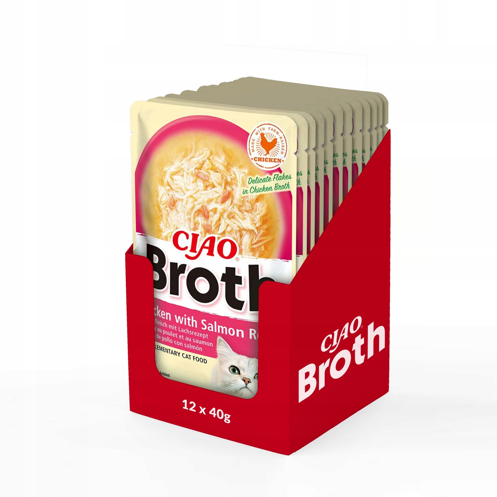 Inaba Ciao Broth Krmivo Pro Kočky kočky s kuřecím a lososovým vývarem 40g