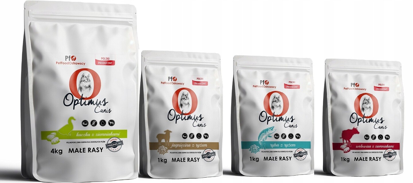 7 kg Sada suchého krmiva Optimus Canis kachna, jehněčí maso, ryba, hovězí maso