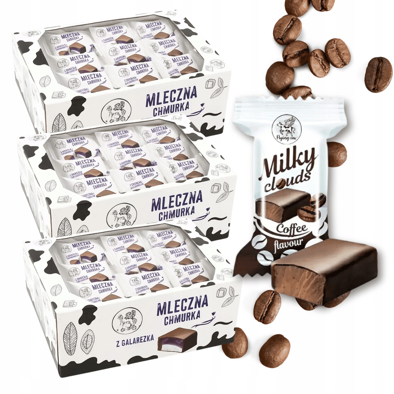 Marshmallow Bonbóny Milky Clouds XXL s příchutí kávy, Milky obláček , 3x1kg