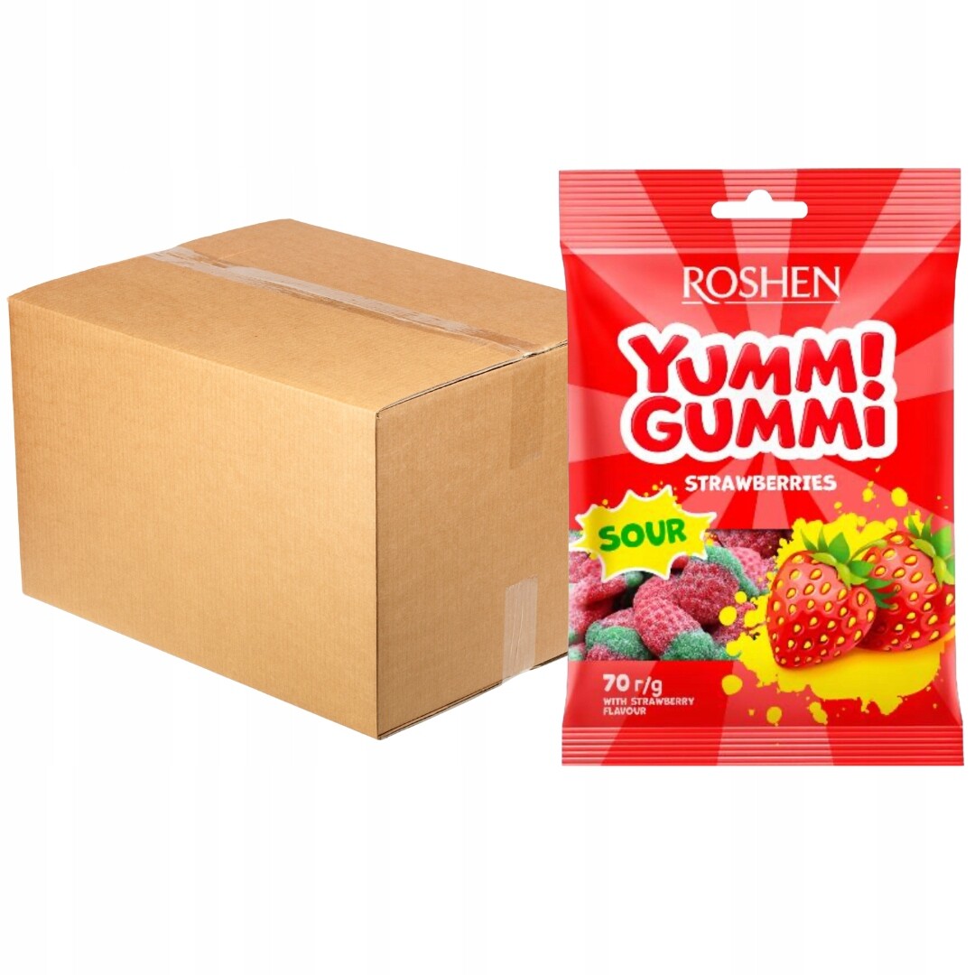 Roshen Yummi gumové želé bonbony jahodová příchuť 70g x 22 kusů