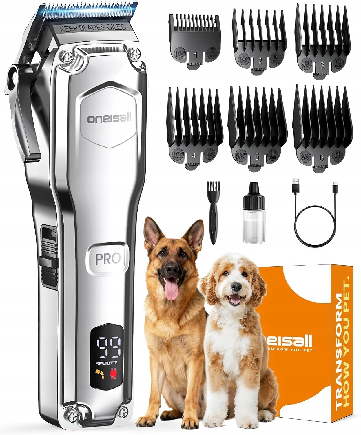 oneisall Tichý stroj na psy s hustou kožešinou, 4 hodiny, Čepel ocelové