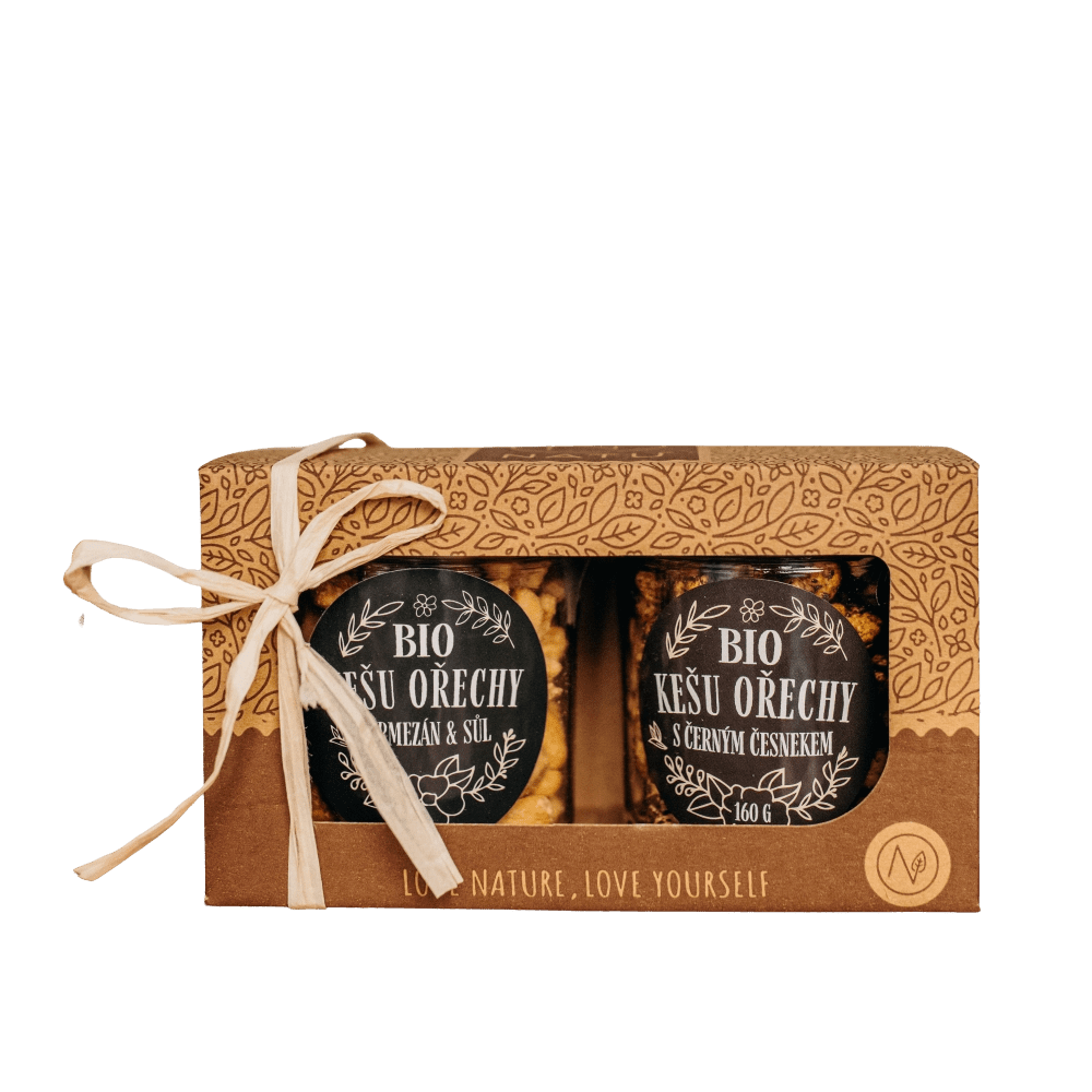 NATU Dárkový set BIO kešu ořechů deluxe II., 2 x 160 g