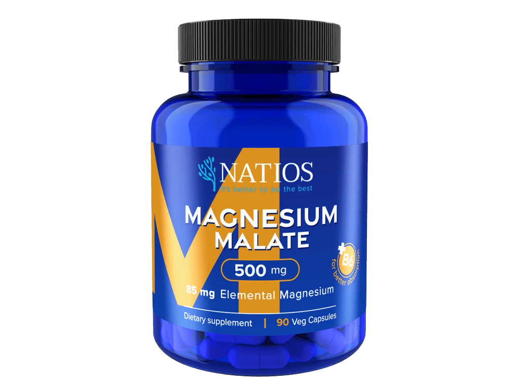 NATIOS Magnesium Malate 500 mg + B6, (elem. hořčík 85 mg), 90 kapslí