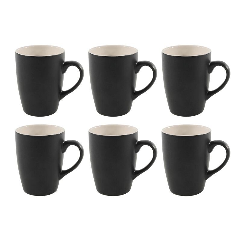 HIT Sada hrnků na kávu i čaj porcelán 6 ks 340 ml černá/krémová HT-24304297