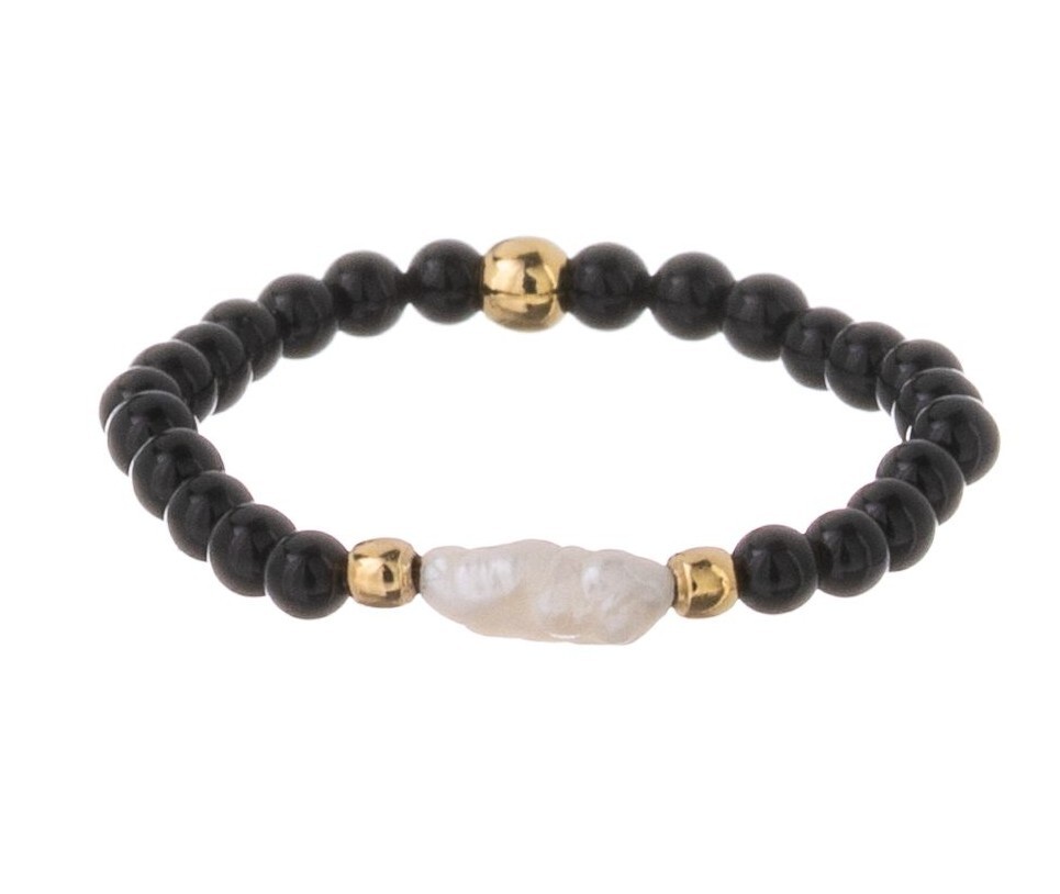 Alisia Pozlacený korálkový prsten s pravou perlou a achátem AL5258.01.000.D 53 mm