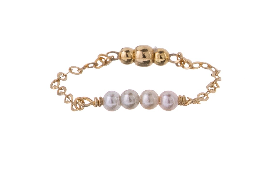 Alisia Řetízkový pozlacený prsten se syntetickými perlami AL5168.01.000.D 53 mm