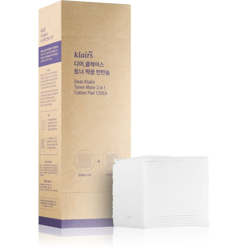 Klairs Supple Preparation Toner Mate Cotton Pad bavlněné tamponky pro odlíčení a čištění pleti 120 ks