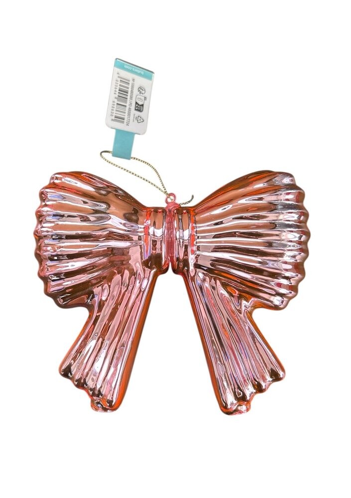 HANG ON Skleněná ozdoba mašle - růžová