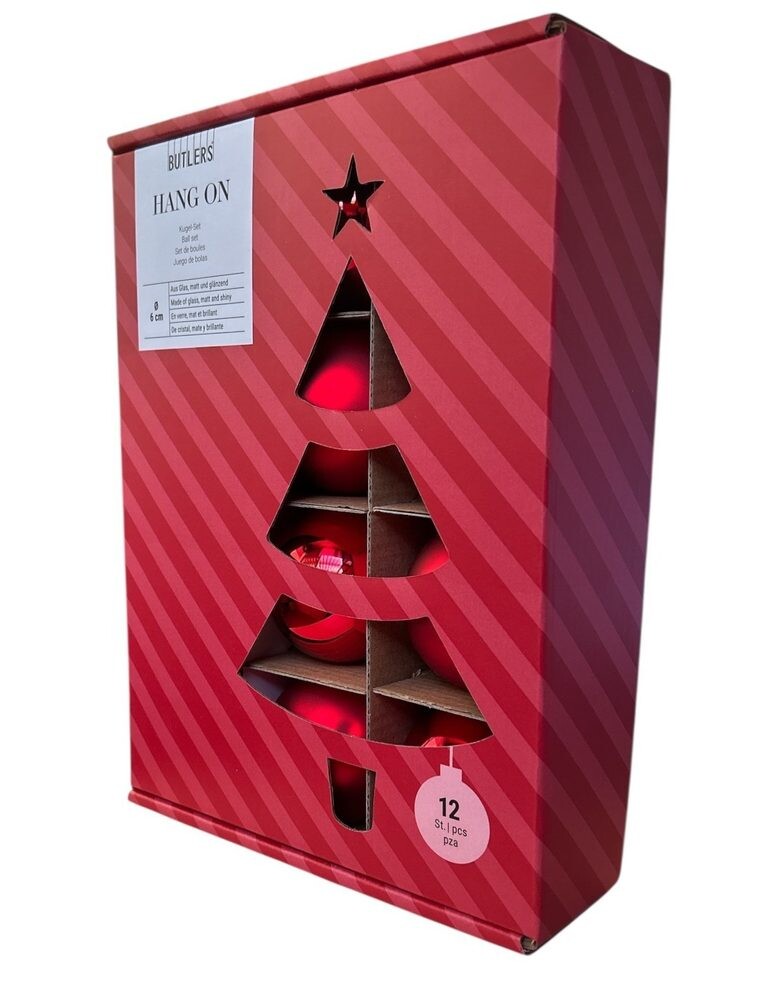 HANG ON Sada skleněných koulí 6 cm 12 ks - červená