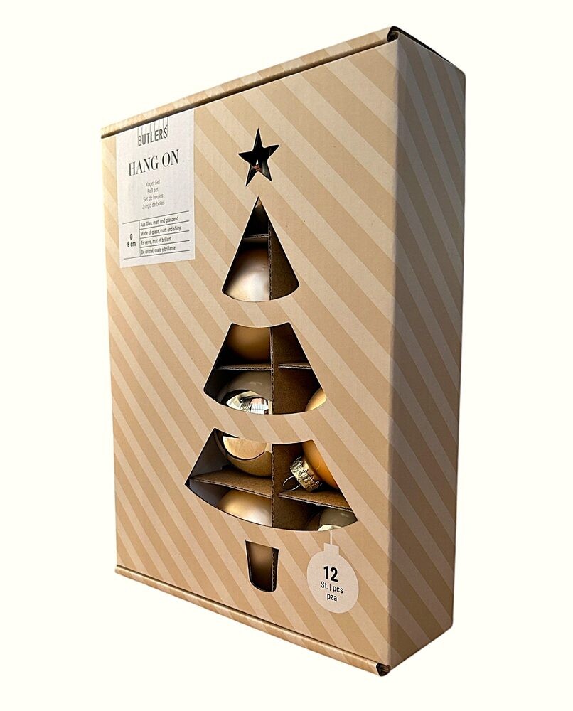 HANG ON Sada skleněných koulí 6 cm 12 ks - béžová