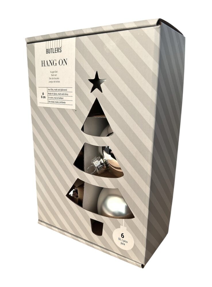 HANG ON Sada skleněných koulí 8 cm 6 ks - stříbrná