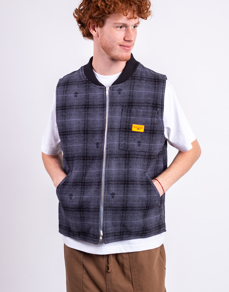 Service Works Thistle Plaid Padded Work Vest BLACK M