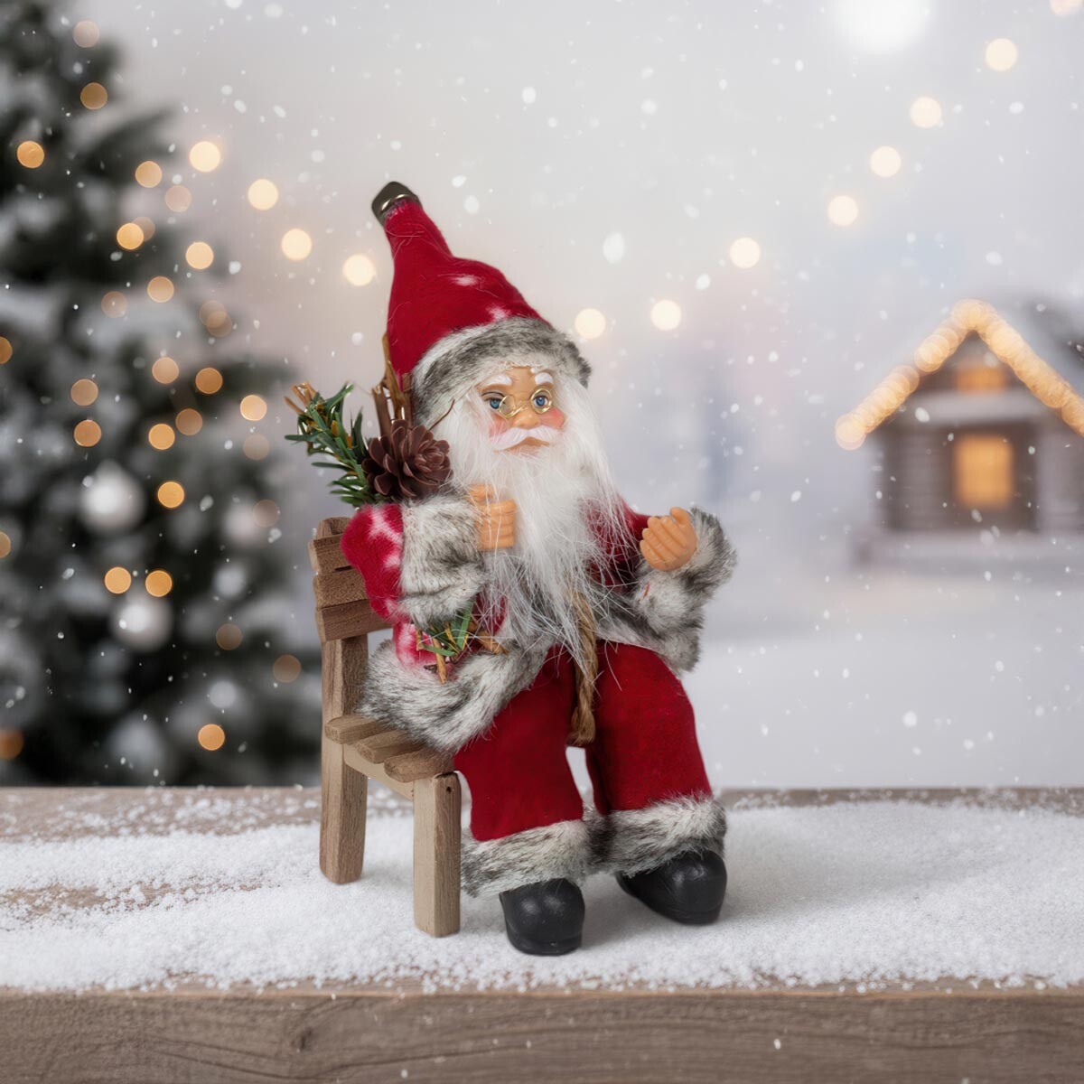 PM Euro Trading Vánoční ozdoba Santa na lavičce