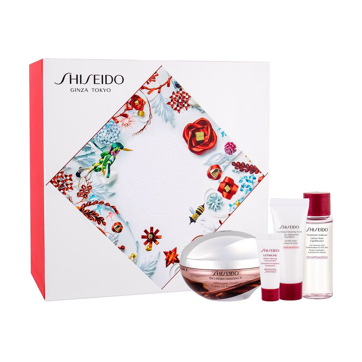 Shiseido Bio-Performance LiftDynamic Cream : denní pleťová péče 50 ml + pleťové sérum ULTIMUNE 5 ml + čisticí pěna Clarifying Cleansing Foam 15 ml + pleťová voda Treatment Softener 30 ml pro ženy