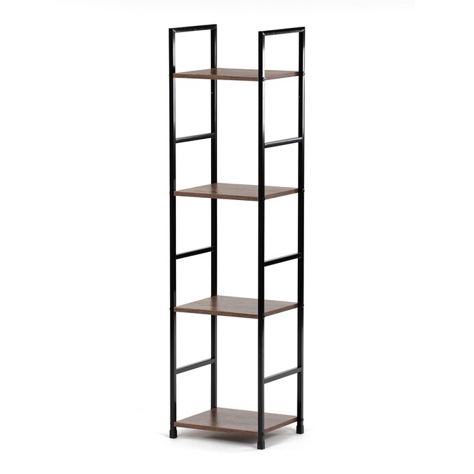 Regál ROSJORLEM, 4 police, dekor staré dřevo, černý lak