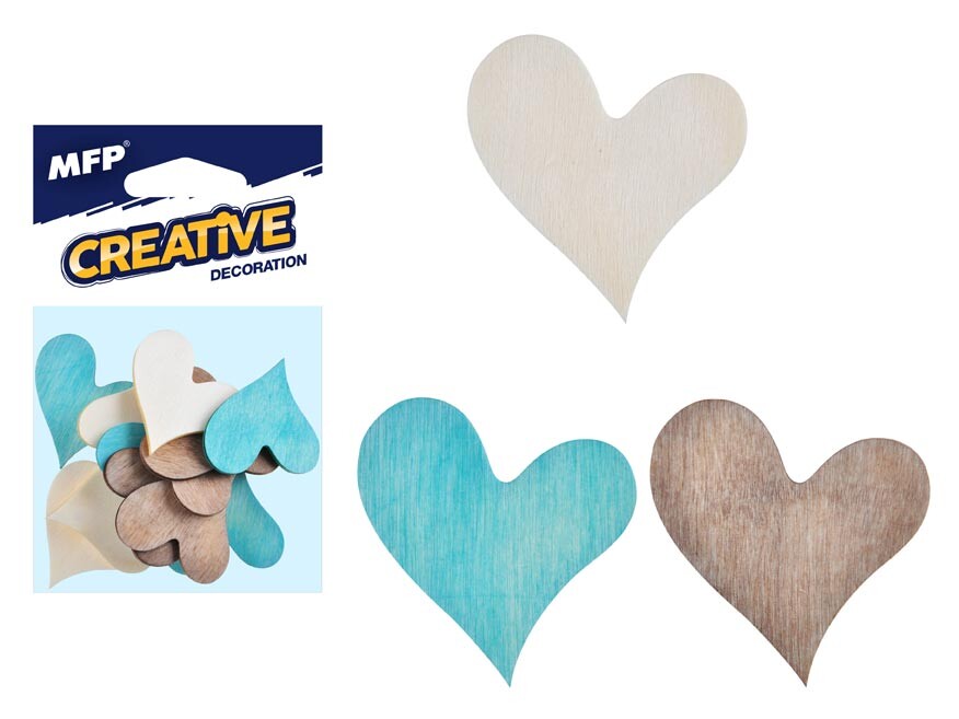 MFP 2221443 Dekorace srdce přírodní 12ks 4cm mix