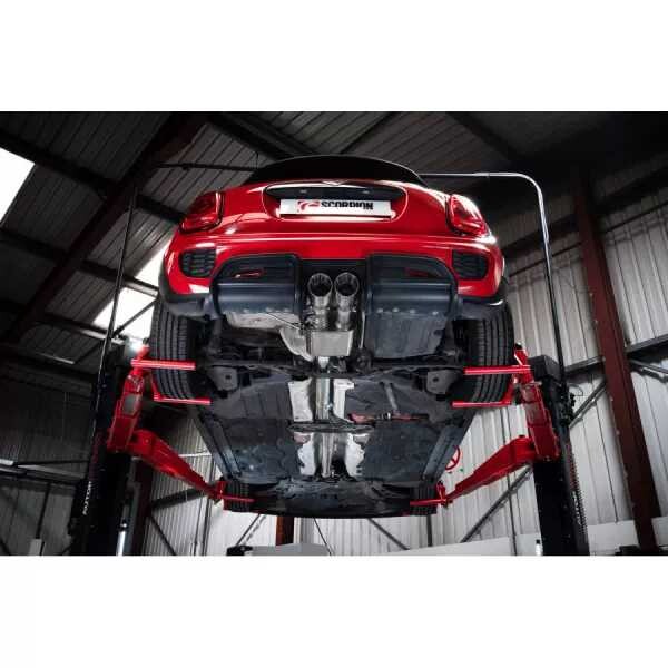 Klapkový Catback výfuk Mini Cooper S F56 vč. JCW Challenge & TunR Scorpion Exhaust - Bez rezonátoru / Leštěné Daytona koncovky