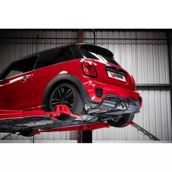 Klapkový Catback výfuk Mini Cooper S F56 vč. JCW Challenge & TunR Scorpion Exhaust - S rezonátorem / Leštěné STW koncovky