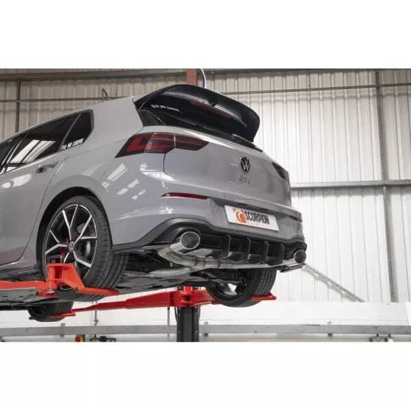 GPF-back Predator výfuk VW Golf Mk8 GTI Clubsport Sportback Scorpion Exhaust - S rezonátorem / leštěné koncovky Evo
