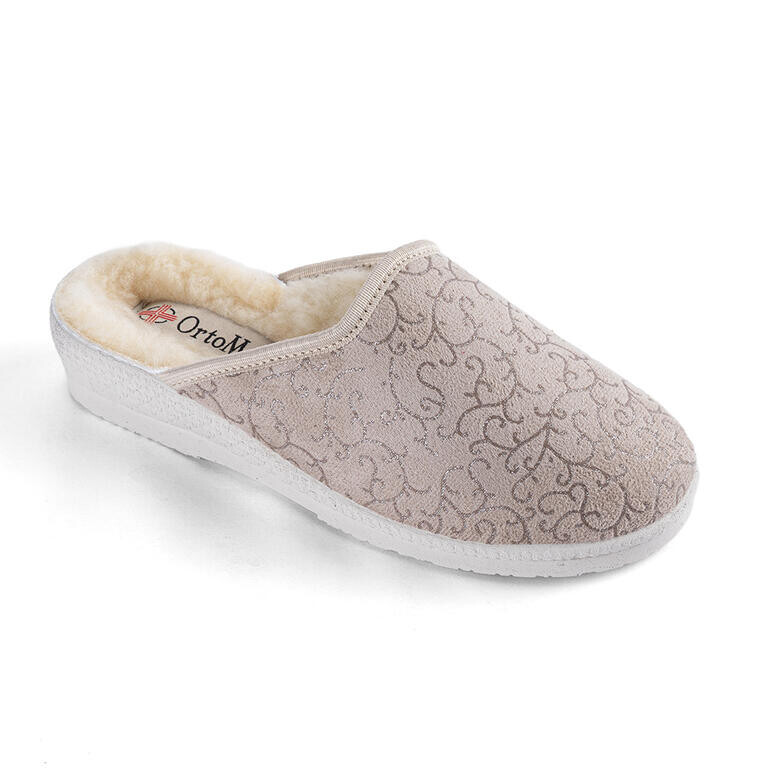 Dámské domácí zateplené pantofle se zlatým zdobením