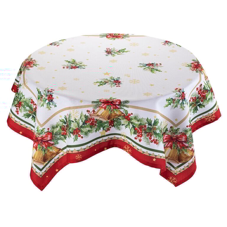 Vánoční středový ubrus s potiskem CESMÍNA A ZVONEČKY 85 x 85 cm