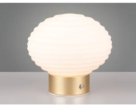 LED stolní lampa nabíjecí Earl 14 cm, bílé sklo