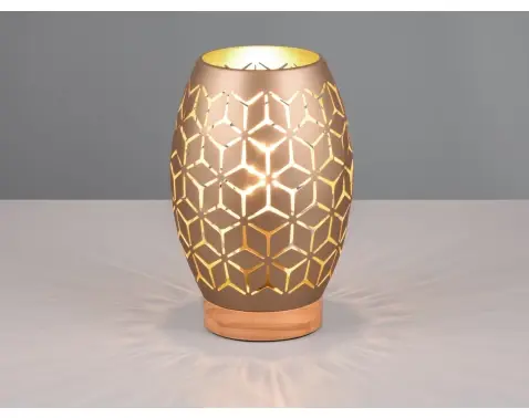 Stolní lampa Bidar 21 cm, měděný kov/dřevo