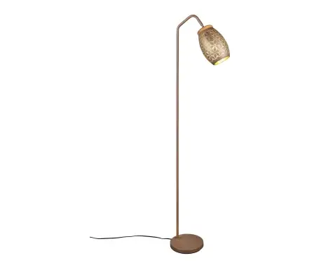 Stojací lampa Bidar, měděný kov/dřevo