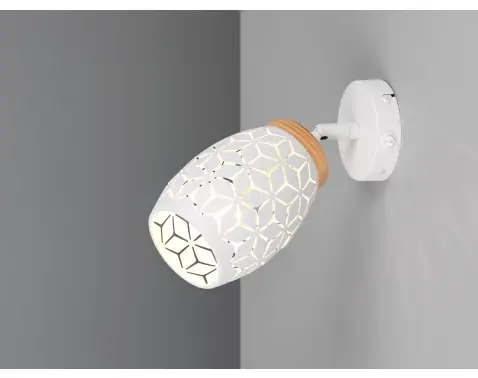 Nástěnná lampa Bidar, bílý kov/dřevo