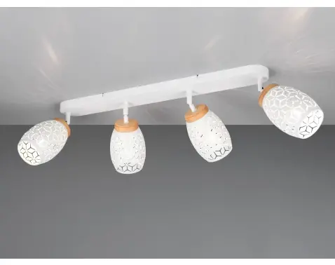 Stropní osvětlení Bidar, bílý kov/dřevo, 4 svítidla
