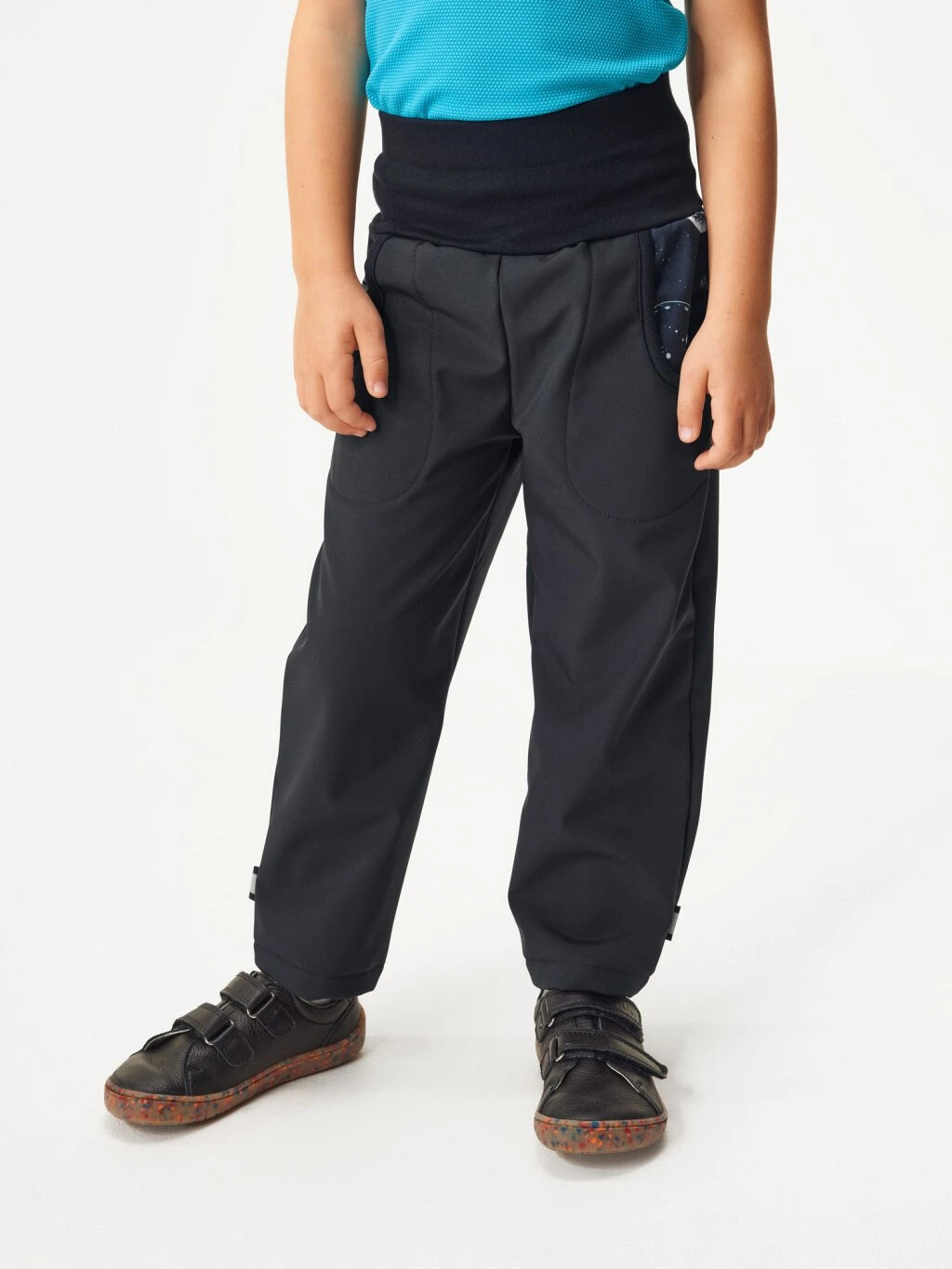 Softshellové kalhoty s fleecem Basic, Černá, Planety - vel. 104/110