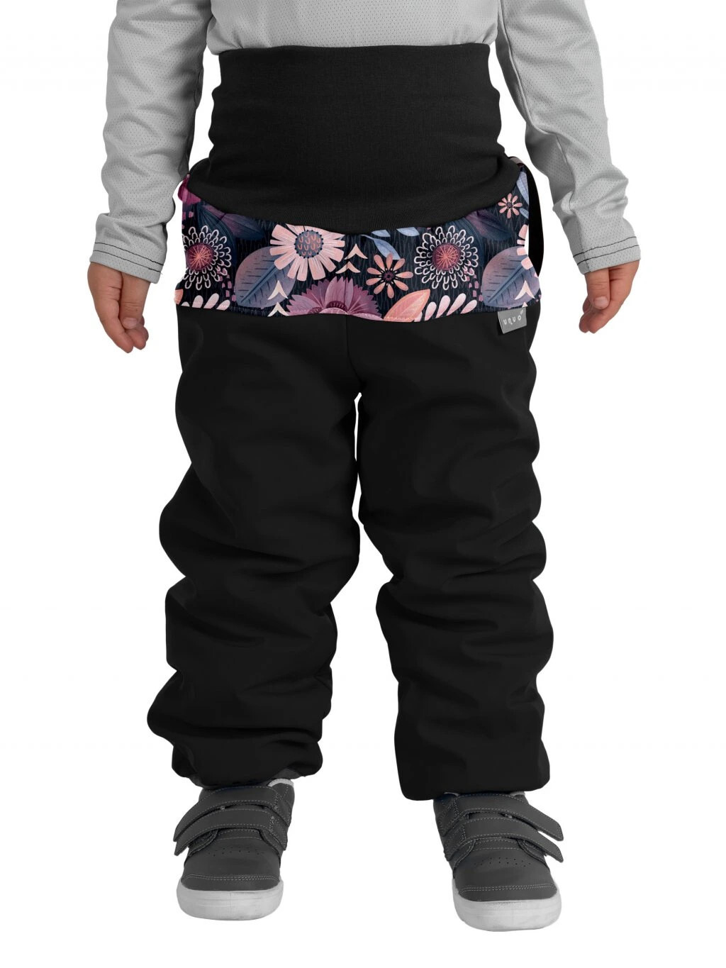 Softshellové oteplovačky s beránkem Plus, Černá, Kouzelné květiny - vel. 92/98